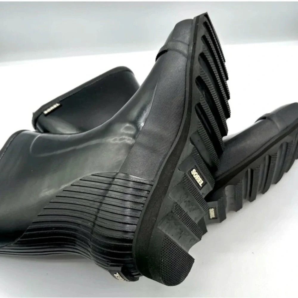 Sorel Joan Rain‎ Short Gloss Black Waterproof Boots 11 Gorpcore Camping 24-23